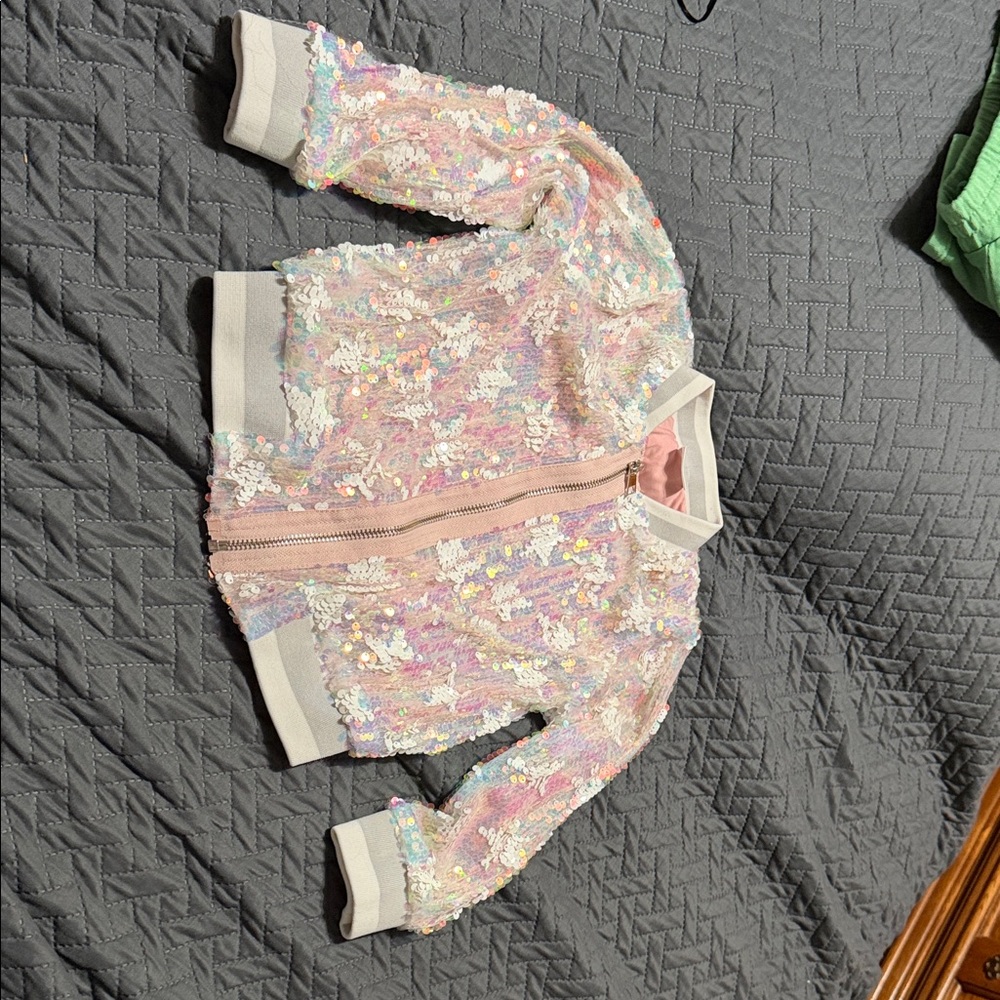 Kids 4T Sequin Bomber Jacket with Pink and White Accents